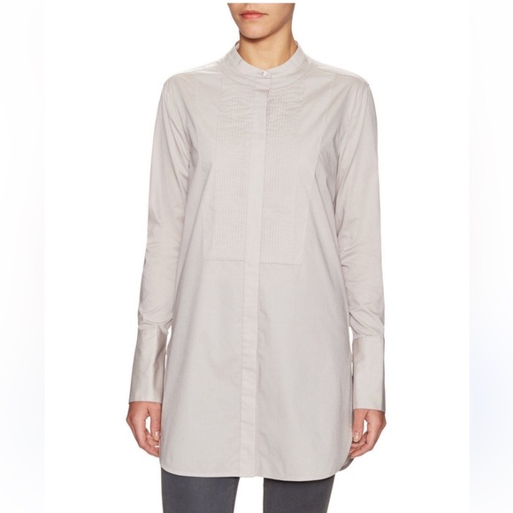 Vince ceramic knife pleat tunic button down beige quiet luxury office career L - Picture 1 of 11